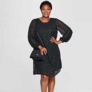 Ava and Viv Black Polka Dot Long Sleeve Dress - Size 4x.